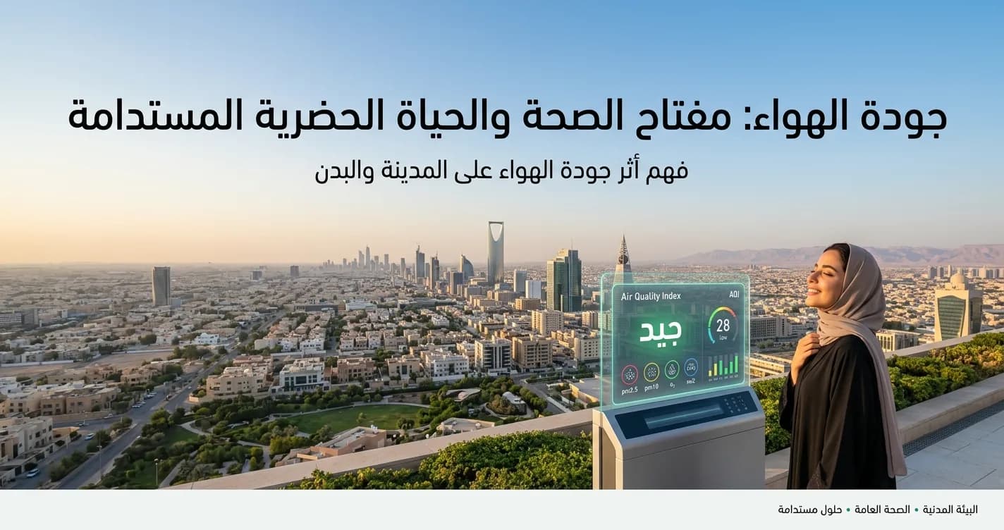 سماء مدينة عليها طبقة ضبابية من تلوث الهواء مقابل هواء نقي، تعبيراً عن جودة الهواء