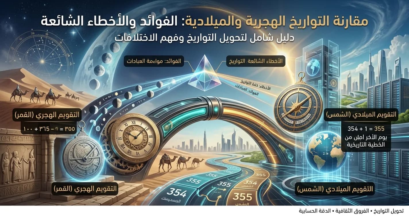 شرح مقارنة التواريخ وحساب الفرق بين تاريخين بالهجري والميلادي بالعربية