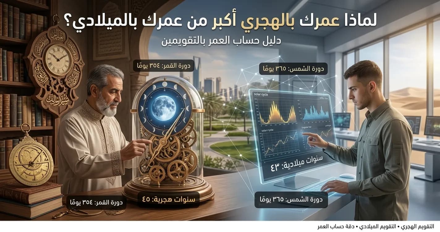 شرح سبب كون العمر بالتقويم الهجري أكبر من الميلادي مع جدول لحساب العمر بالتقويمين