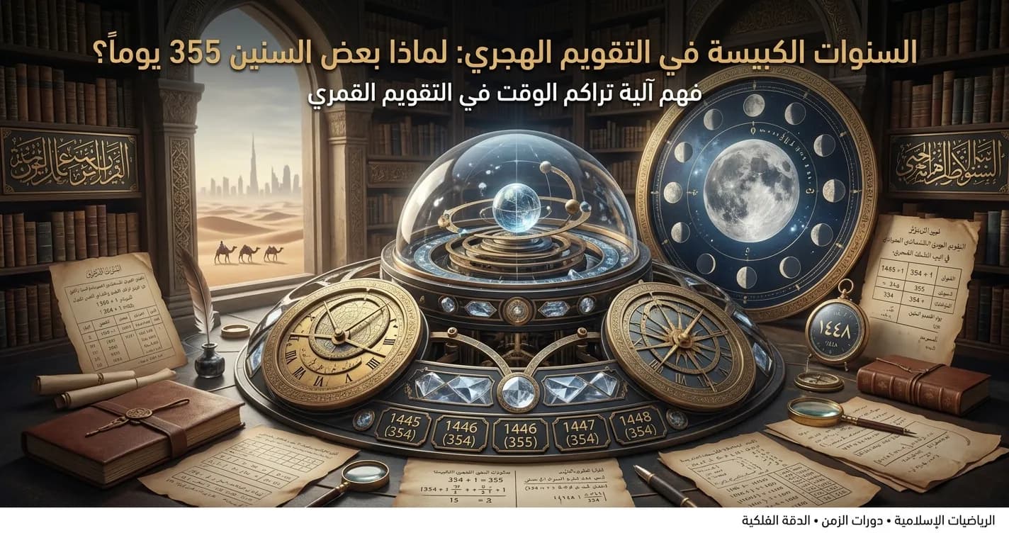 شرح السنوات الكبيسة في التقويم الهجري ولماذا تكون بعض السنين 355 يوماً مع قائمة السنوات الكبيسة بين 1445 و1460 هـ