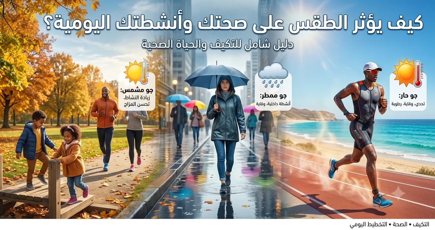 إنفوجرافيك يوضح تأثير تغيرات الطقس على الصحة والأنشطة اليومية بالعربية